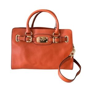 Michael Kors Genuine Leather Hamilton Crossbody/Satchel Burnt Orange
